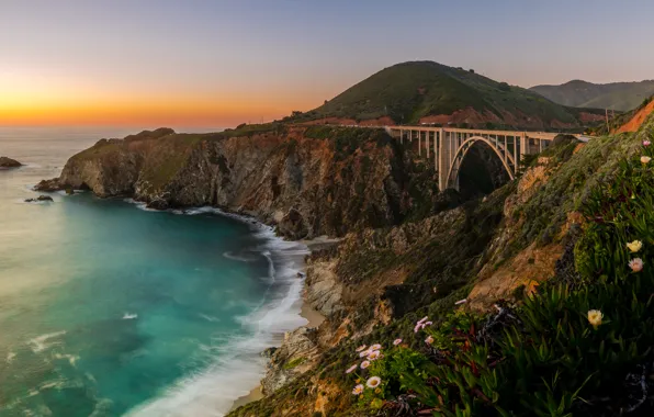 Картинка мост, океан, побережье, Калифорния, Pacific Ocean, California, Тихий океан, Bixby Bridge, Big Sur, Биг-Сур, Мост …