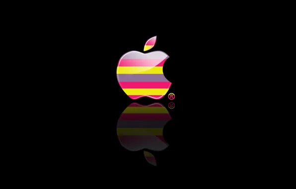 Картинка компьютер, отражение, полосы, цвет, apple, логотип, mac, телефон, ноутбук, эмблема, гаджет