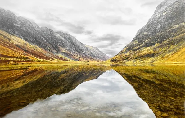 Картинка горы, озеро, отражение, Шотландия