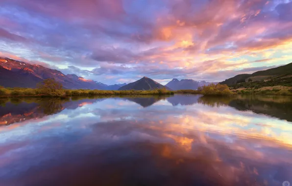 Картинка небо, облака, отражения, горы, озеро, Новая Зеландия, Южный остров, Уакатипу