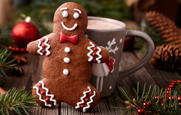 Картинка Новый Год, печенье, Рождество, Christmas, выпечка, Xmas, глазурь, какао, cookies, decoration, gingerbread, Merry