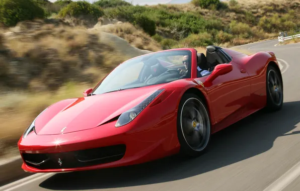 Картинка дорога, скорость, Ferrari, red, road, speed, Spider, 458 Italia