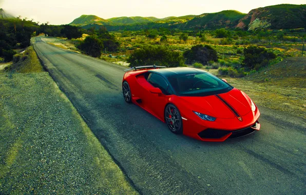 Картинка Lamborghini, Red, Front, Vorsteiner, Aero, Road, Verona, Rich, 2015, Huracan, LP640-4, Edizione