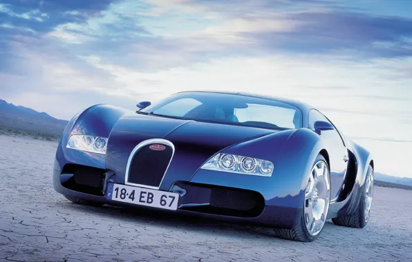Картинка синий, пустыня, Авто, Bugatti