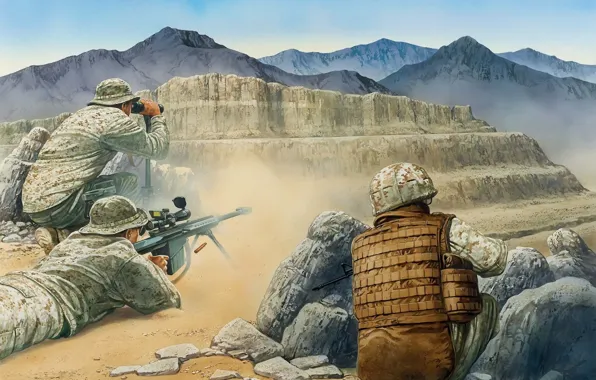 Картинка горы, оружие, арт, солдаты, экипировка, Афганистан