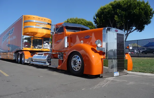 Картинка оранжевый, кабина, custom, truck, reliable, big rig, peterbilt