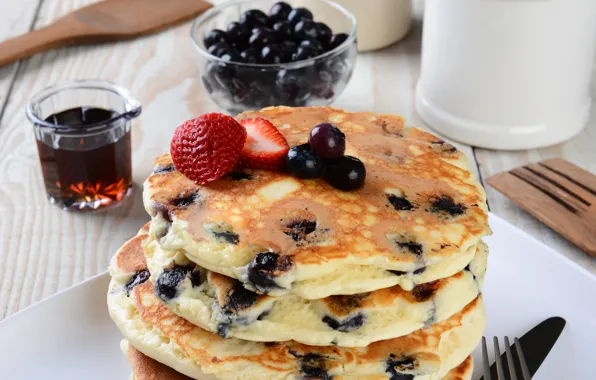 Картинка ягоды, черника, блины, выпечка, berries, breakfast, pancakes