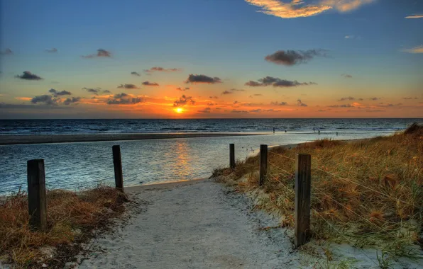 Картинка песок, море, пляж, небо, солнце, пейзаж, закат, природа, океан, рассвет, beach, sky, sea, ocean, landscape, …