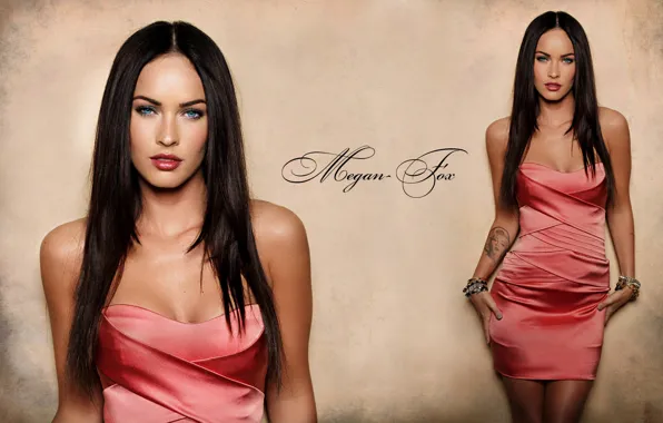 Картинка взгляд, Megan Fox, фигура, платье, актриса, брюнетка, тату, браслеты