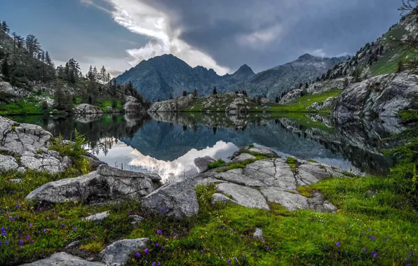 Картинка горы, озеро, отражение, Франция, Альпы, France, Alps, Национальный парк Меркантур, Mercantour National Park