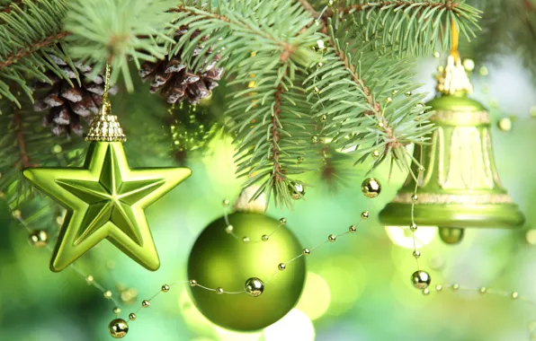 Картинка звезды, украшения, елка, Новый год, new year, stars, merry christmas, Счастливого Рождества, bell, green balls, …