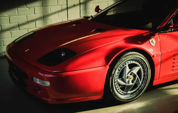 Картинка красный, гараж, Ferrari, передок, F 512 M
