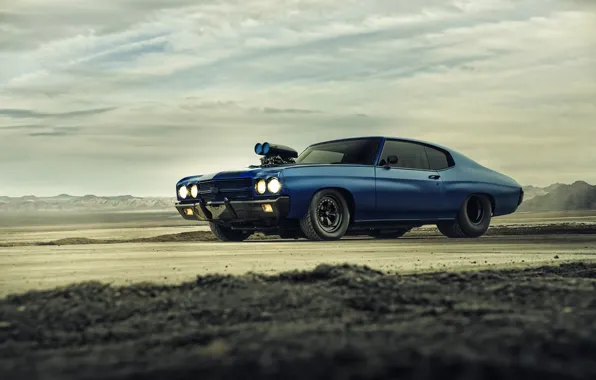 Картинка Chevrolet, Muscle, Car, Blue, Front, 1970, Chevelle, Supercharger, Dragster
