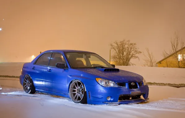 Картинка зима, машина, снег, обои, Subaru, тачка, WRX, impreza, wallpapers, субару, STi