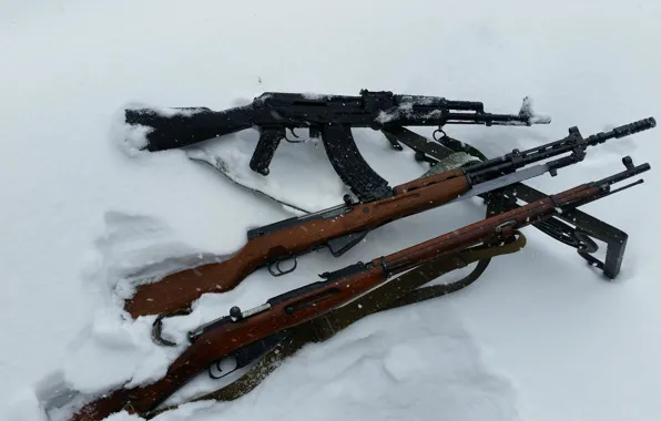Картинка снег, оружие, автомат, винтовки