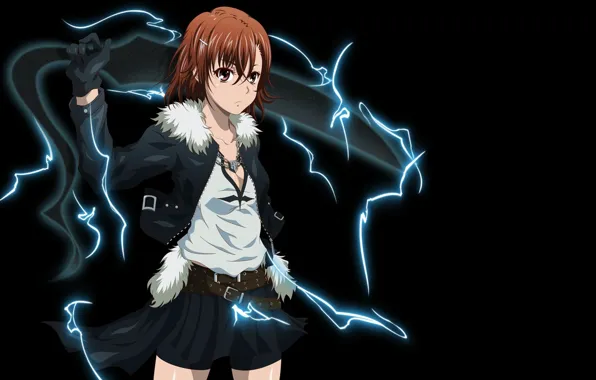 Картинка девушка, юбка, меч, куртка, электричество, misaka mikoto, ремень, to aru kagaku no railgun, anime, art, …