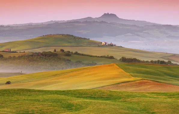 Картинка поле, небо, дом, холмы, Италия, Italia, Toscana