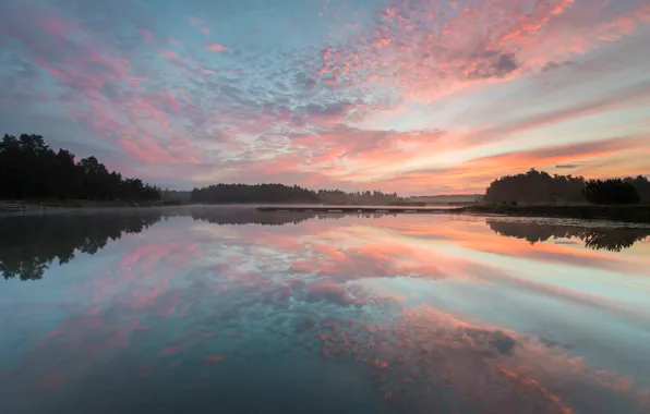 Картинка осень, небо, облака, озеро, Швеция, Карлстад, Skutberget