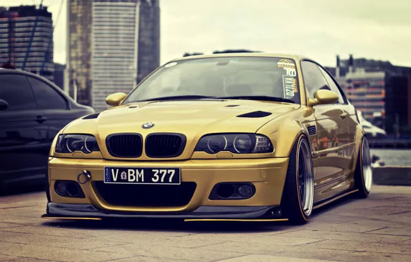 Картинка BMW, Тюнинг, БМВ, E46, stance, Gold