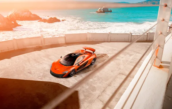 Картинка McLaren, Orange, Car, Front, Beauty, Sea, Supercar
