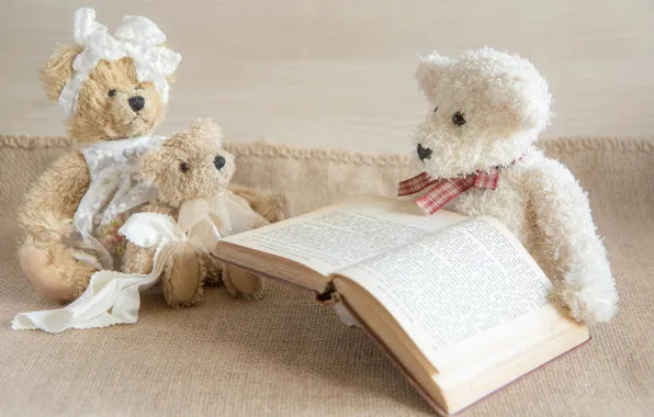Картинка игрушки, книга, плюшевые мишки, три медведя