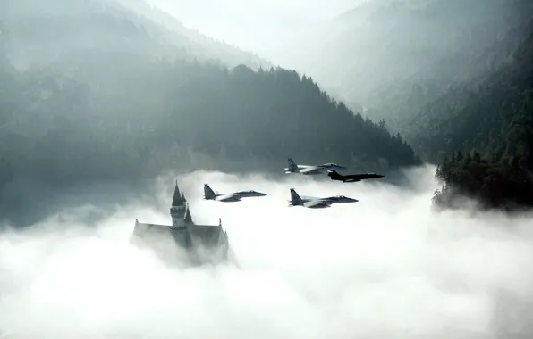 Картинка smoke, morning, aircrafts in the sky