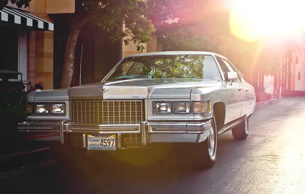 Картинка ретро, Cadillac, классика, передок, 1976, Sedan, De Ville