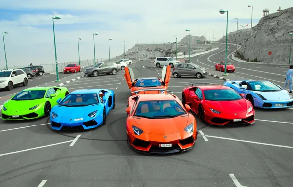 Картинка Lamborghini, парковка, Gallardo, суперкары, Aventador, Huracan
