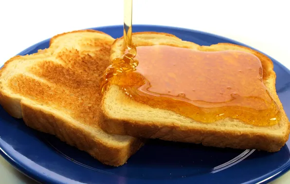 Картинка завтрак, мед, тарелка, хлеб, тосты