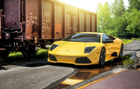 Картинка Lamborghini, Sun, Murcielago, Yellow, Supercar, LP640-4