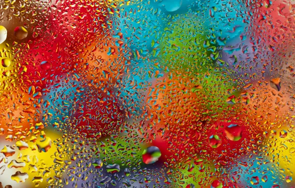Картинка стекло, вода, капли, шарики, colorful, rainbow, glass, разноцветные, rain, water, drops