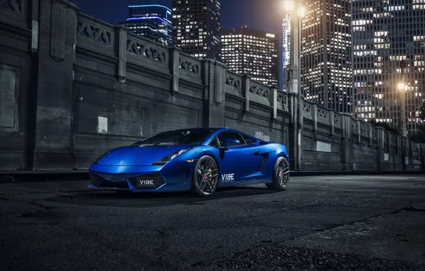 Картинка Lamborghini, Gallardo, Blue, Front, Vorsteiner, Supercar, Wheels, 105, V-FF