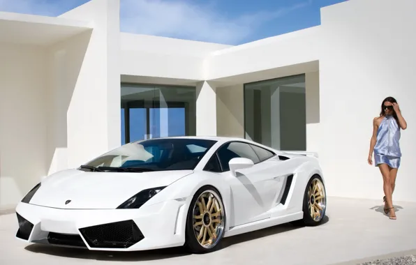 Картинка девушка, Lamborghini, white, sportcar