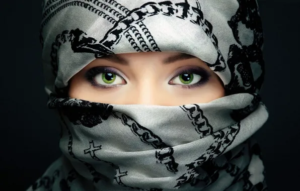 Картинка глаза, взгляд, фон, зеленые, хиджап