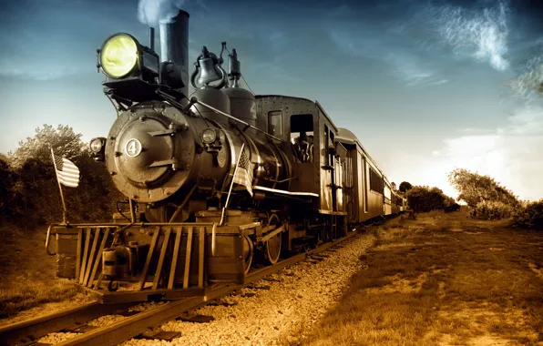 Картинка ретро, путь, фото, движение, рельсы, паровоз, техника, us locomotive, Steam