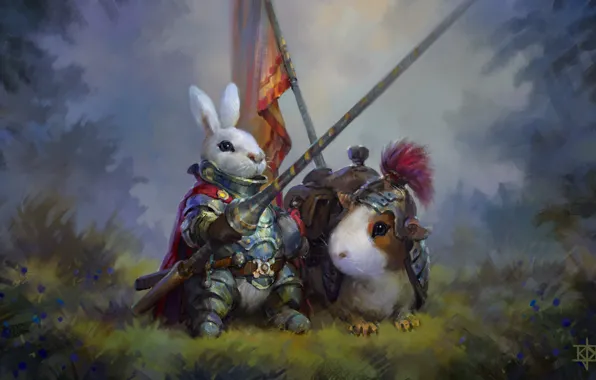 Картинка кролик, морская свинка, рыцарь, art