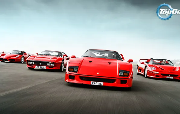 Картинка Top Gear, Ferrari, Red, F40, Enzo, Front, Supercars, Track, Italian, F50, 288 GTO