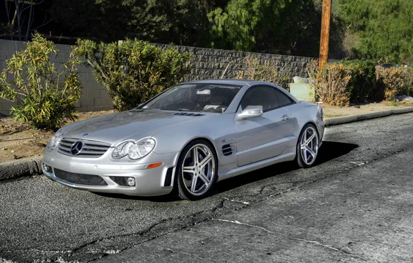 Картинка серебристый, silver, Mercedes, wheels, мерседес, SL65, бенц, frontside, метеллик