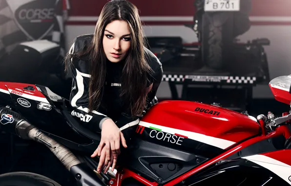 Картинка Girl, Red, Ducati, Beauty, Face, Lips, Hair, Motocycle, Nice, Ligth, Katharina