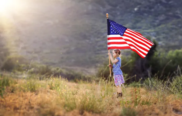 Картинка флаг, девочка, патриотизм, American Girl