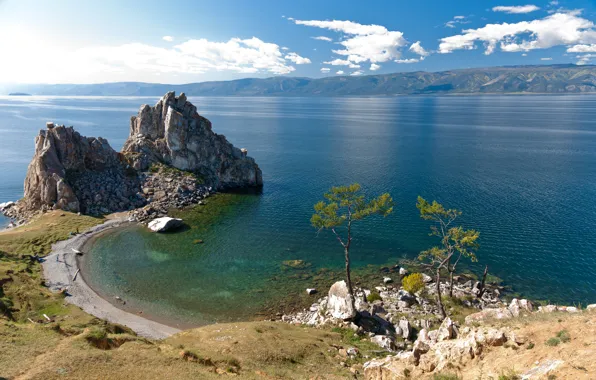 Картинка фото, Природа, Озеро, Скала, Байкал, Россия, Пейзаж, Побережье, Baikal