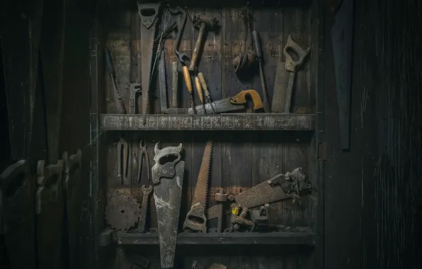 Картинка паутина, пыль, инструмент, ножовки