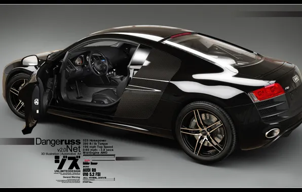 Картинка Audi R8, V10, 3D Car, Black Car