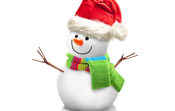 Картинка снеговик, christmas, new year, cute, snowman, santa hat