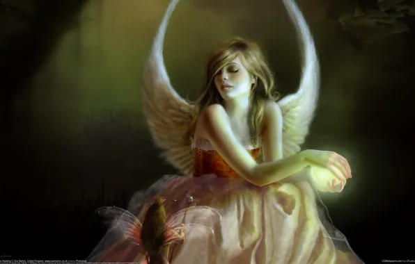 Картинка девушка, магия, эльф, крылья, ангел, Sue Marino