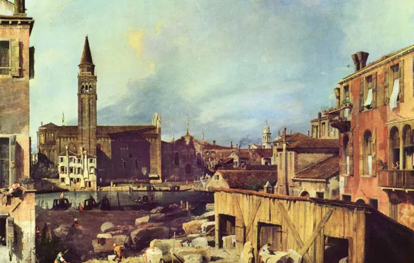 Картинка здания, венеция, италия, антонио каналь, антонио каналетто, двор в мастерской каменотёса