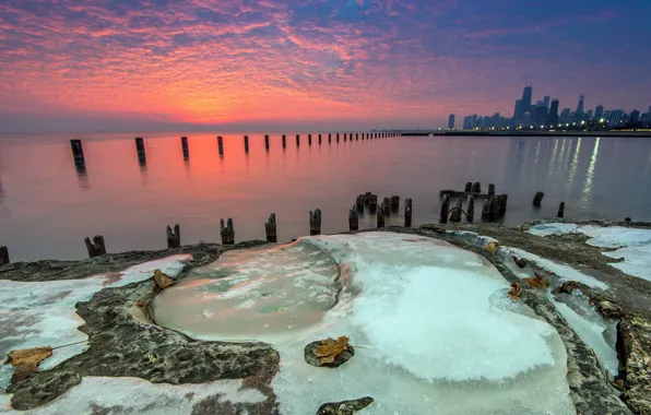 Картинка ice, Chicago, Beach, water, sunrise, Lake, Michigan, Fullerton