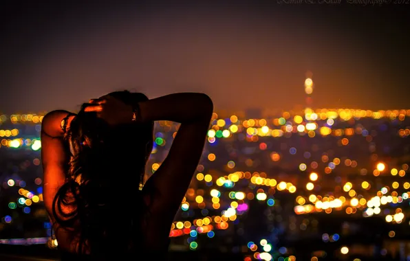 Картинка девушка, ночь, город, lights, огни, восток, night, Иран, Iran, ближний восток, Тегеран, Tehran