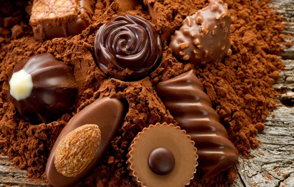 Картинка еда, шоколад, конфеты, орехи, десерт, food, 1920x1200, сладкое, chocolate, sweet, nuts, какао, dessert, cocoa, candies