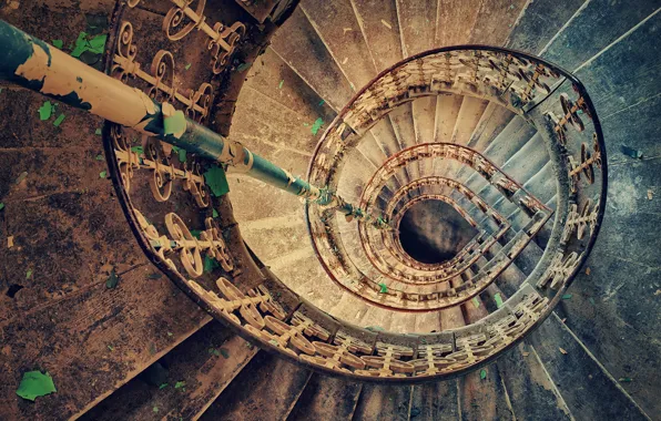 Картинка spiral, staircase, abandoned, stairs